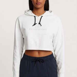 DKNY Sport White Crop Hoodie | Cotton | Rhinestone Logo